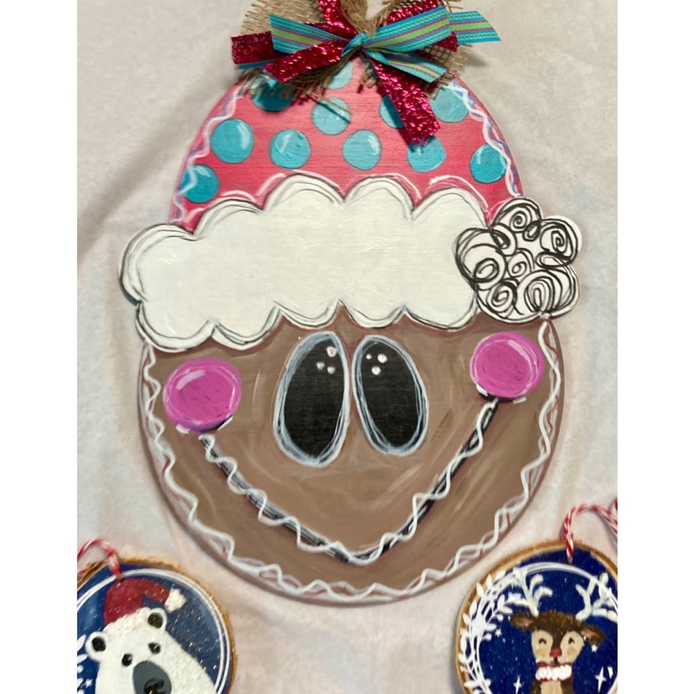 Hand Crafted Gingerbread Ornament with Pink and White Details